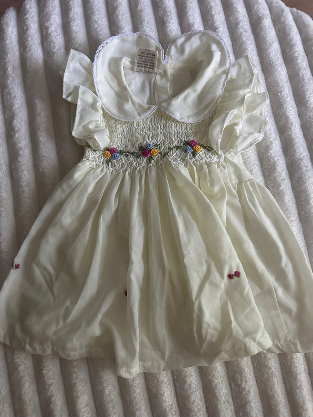 The Silly Sissy- Cream Smocked Floral Embroidered Baby Dress